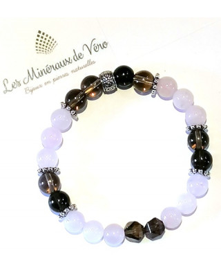 Bracelet en pierre quartz fumé et quartz rose